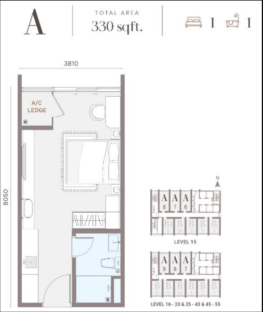 Armani Prestige Type A, 330 sq ft floor plan