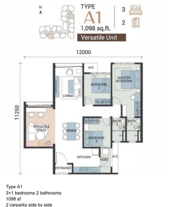 Veridian Residence Type A1 floor plan